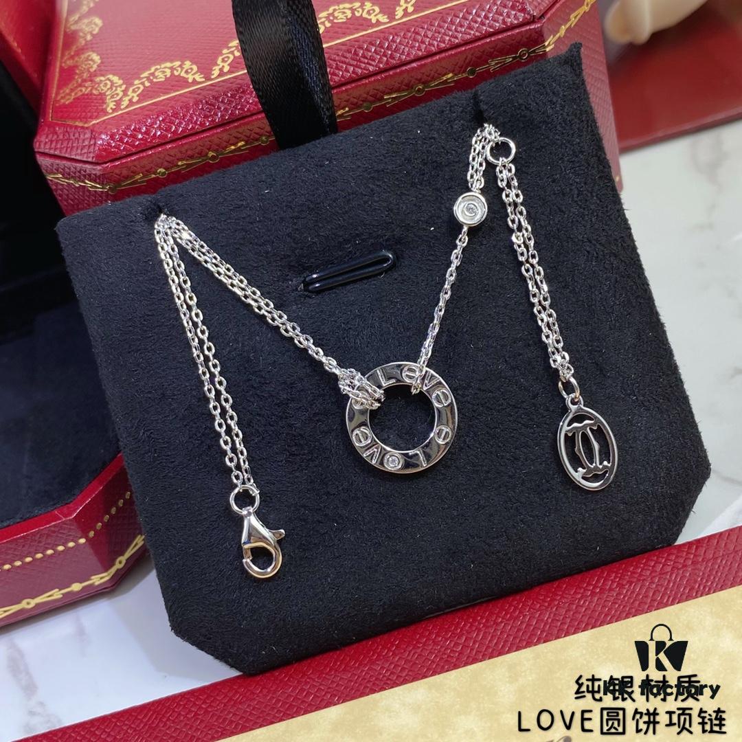 Cartier Classic Love Round Pendant Necklace, High-End Custom Reproduction, German Imported S925 Sterling Silver, Full Diamond Inlay, Original Logo and Engraving, Perfect Craftsmanship