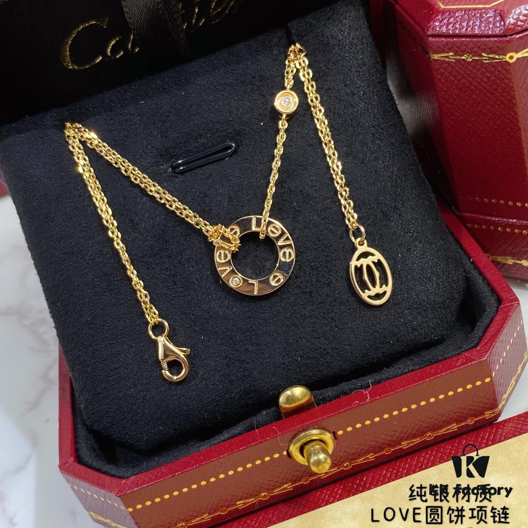 Cartier Classic Love Round Pendant Necklace, High-End Custom Reproduction, German Imported S925 Sterling Silver, Full Diamond Inlay, Original Logo and Engraving, Perfect Craftsmanship
