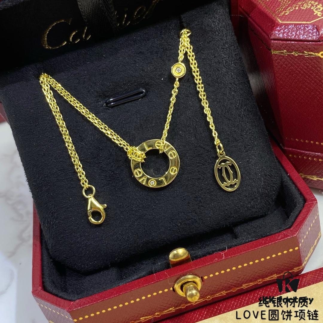 Cartier Classic Love Round Pendant Necklace, High-End Custom Reproduction, German Imported S925 Sterling Silver, Full Diamond Inlay, Original Logo and Engraving, Perfect Craftsmanship