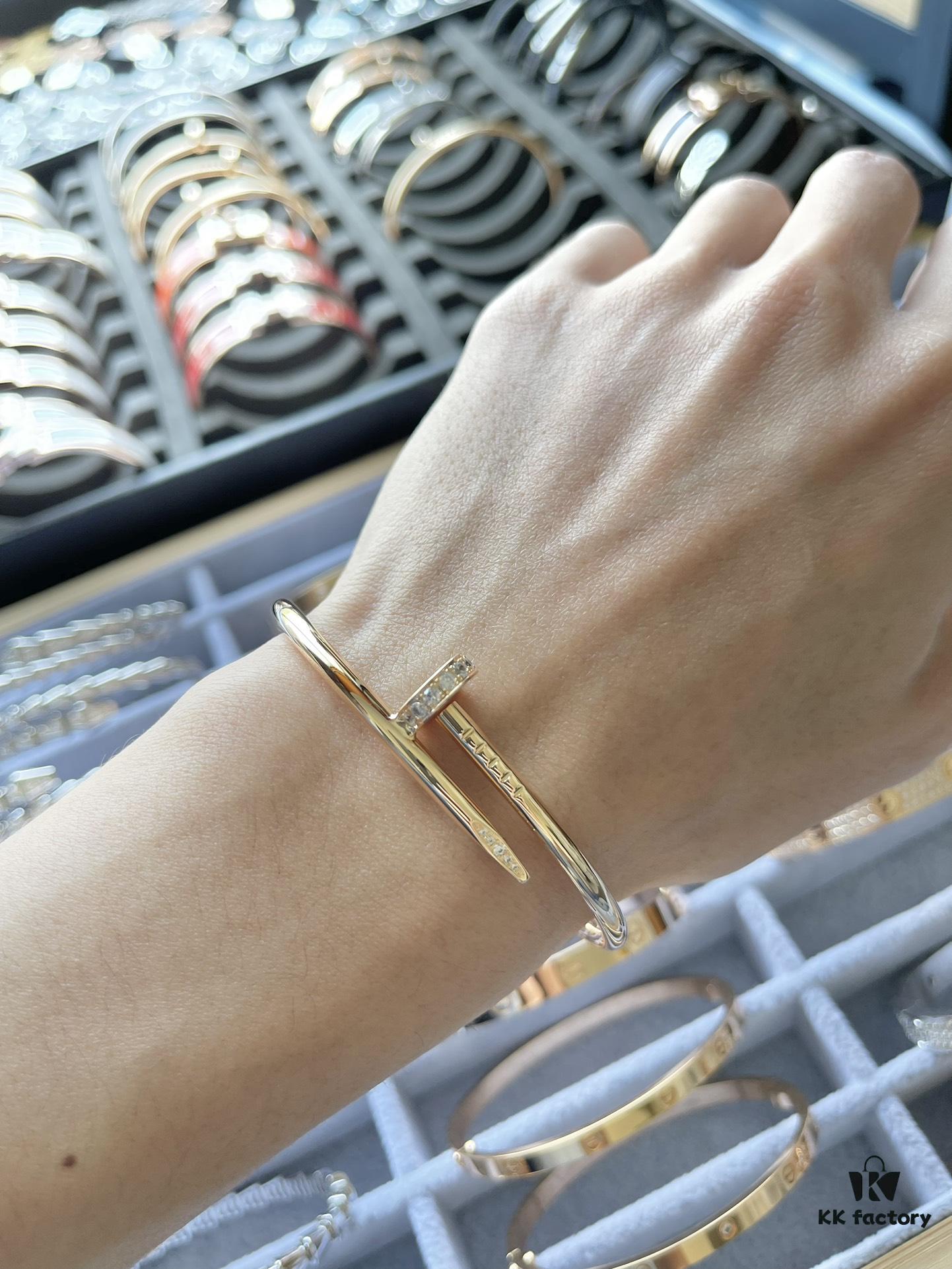 Cartier V Gold Version Nail Bracelet with Diamond-Encrusted Ends