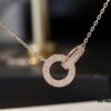 Valentine's Gift 🎁 Cartier Rose Gold Double Ring Full Diamond Round Pendant Necklace