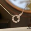 Valentine's Gift 🎁 Cartier Rose Gold Double Ring Full Diamond Round Pendant Necklace