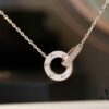 Valentine's Gift 🎁 Cartier Rose Gold Double Ring Full Diamond Round Pendant Necklace