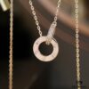 Valentine's Gift 🎁 Cartier Rose Gold Double Ring Full Diamond Round Pendant Necklace