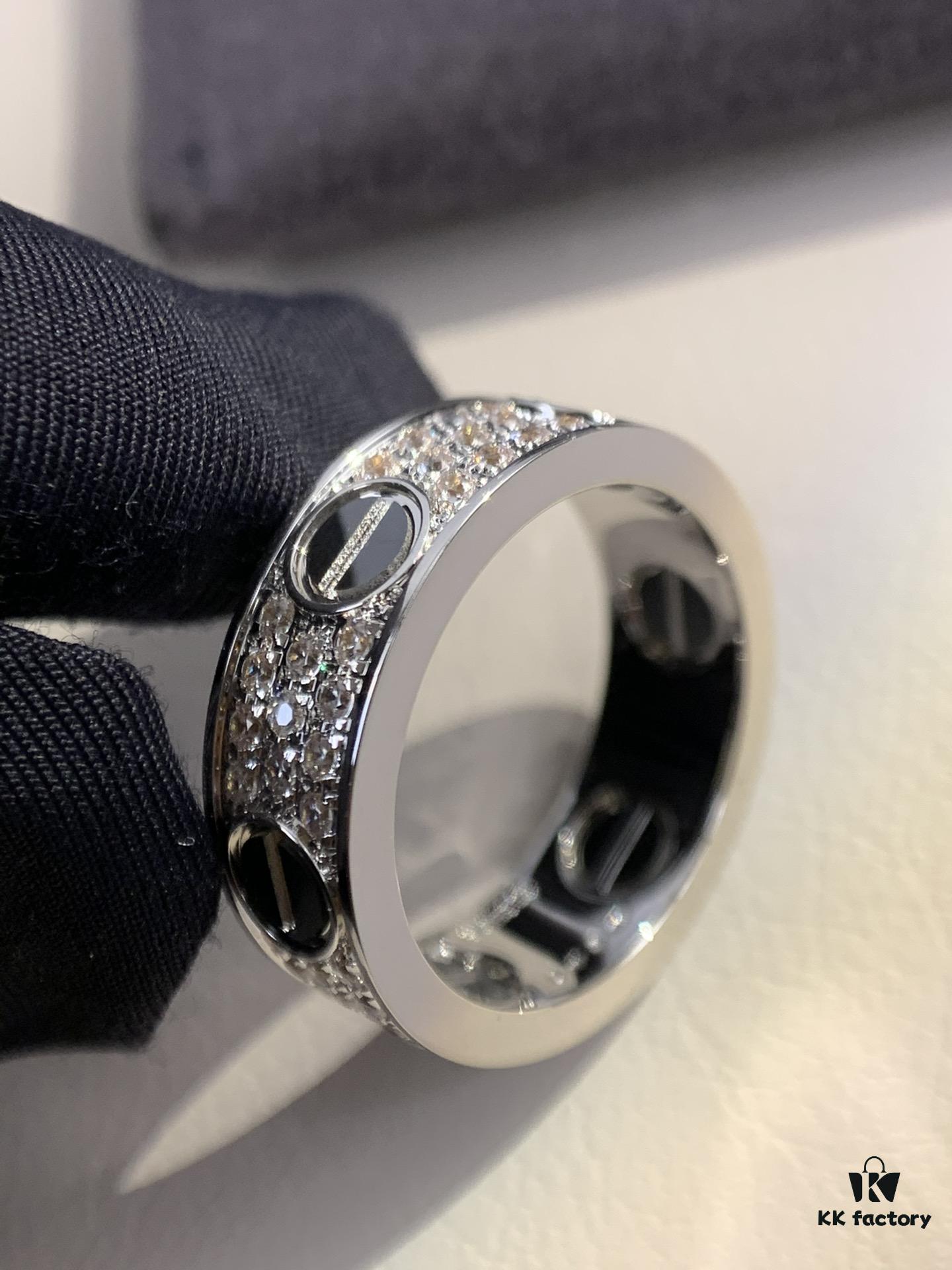 Cartier Full Diamond Love Black Screw Ring, Hand-set Diamonds, CNC Precision Carving Technology