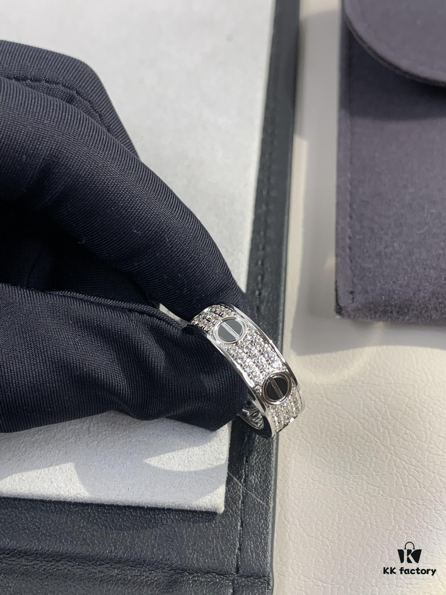 Cartier Full Diamond Love Black Screw Ring, Hand-set Diamonds, CNC Precision Carving Technology