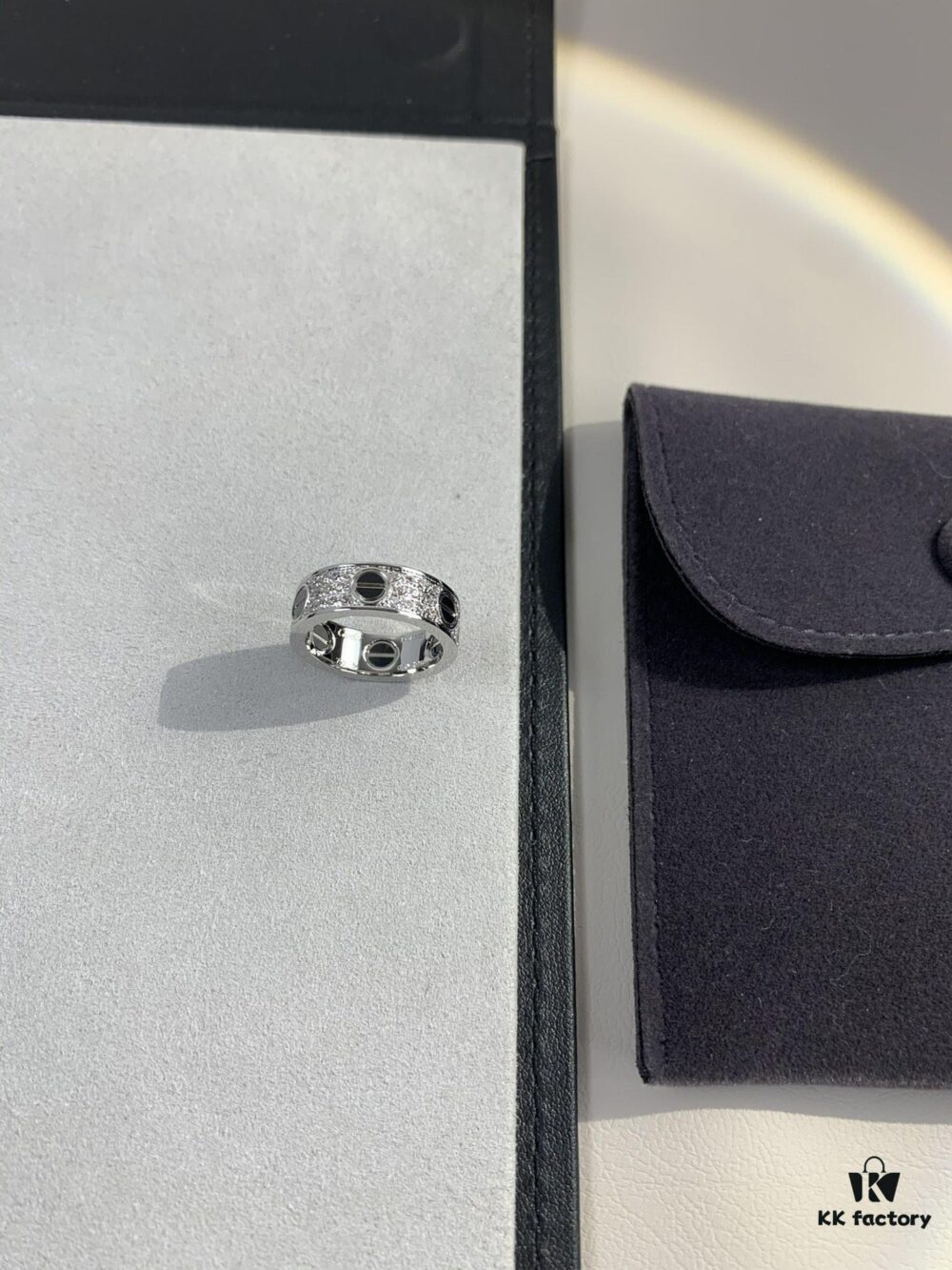 Cartier Full Diamond Love Black Screw Ring, Hand-set Diamonds, CNC Precision Carving Technology