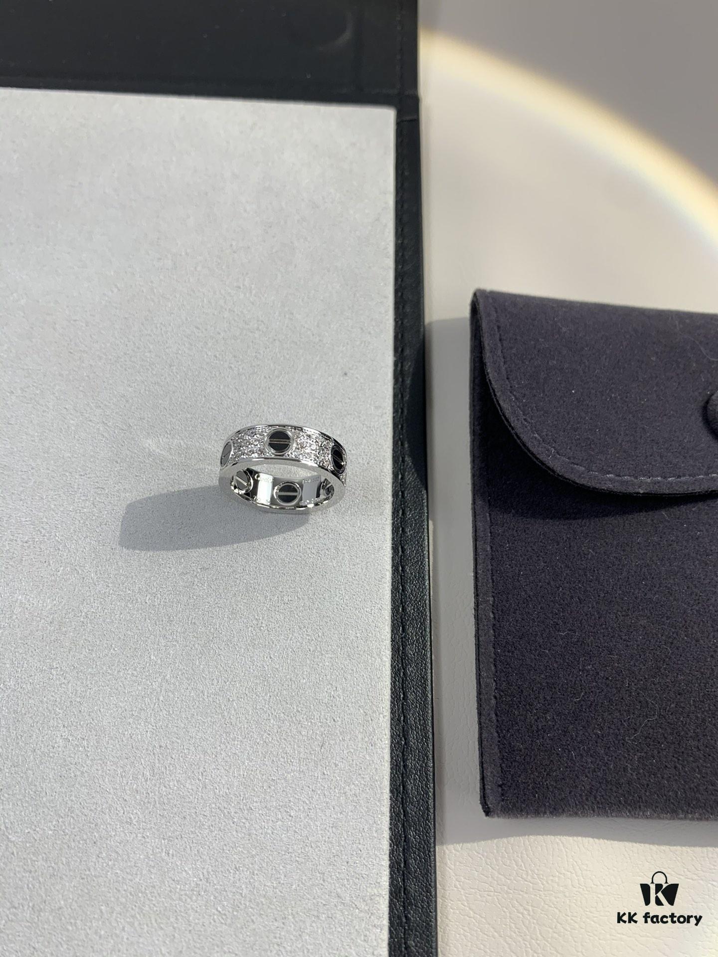Cartier Full Diamond Love Black Screw Ring, Hand-set Diamonds, CNC Precision Carving Technology