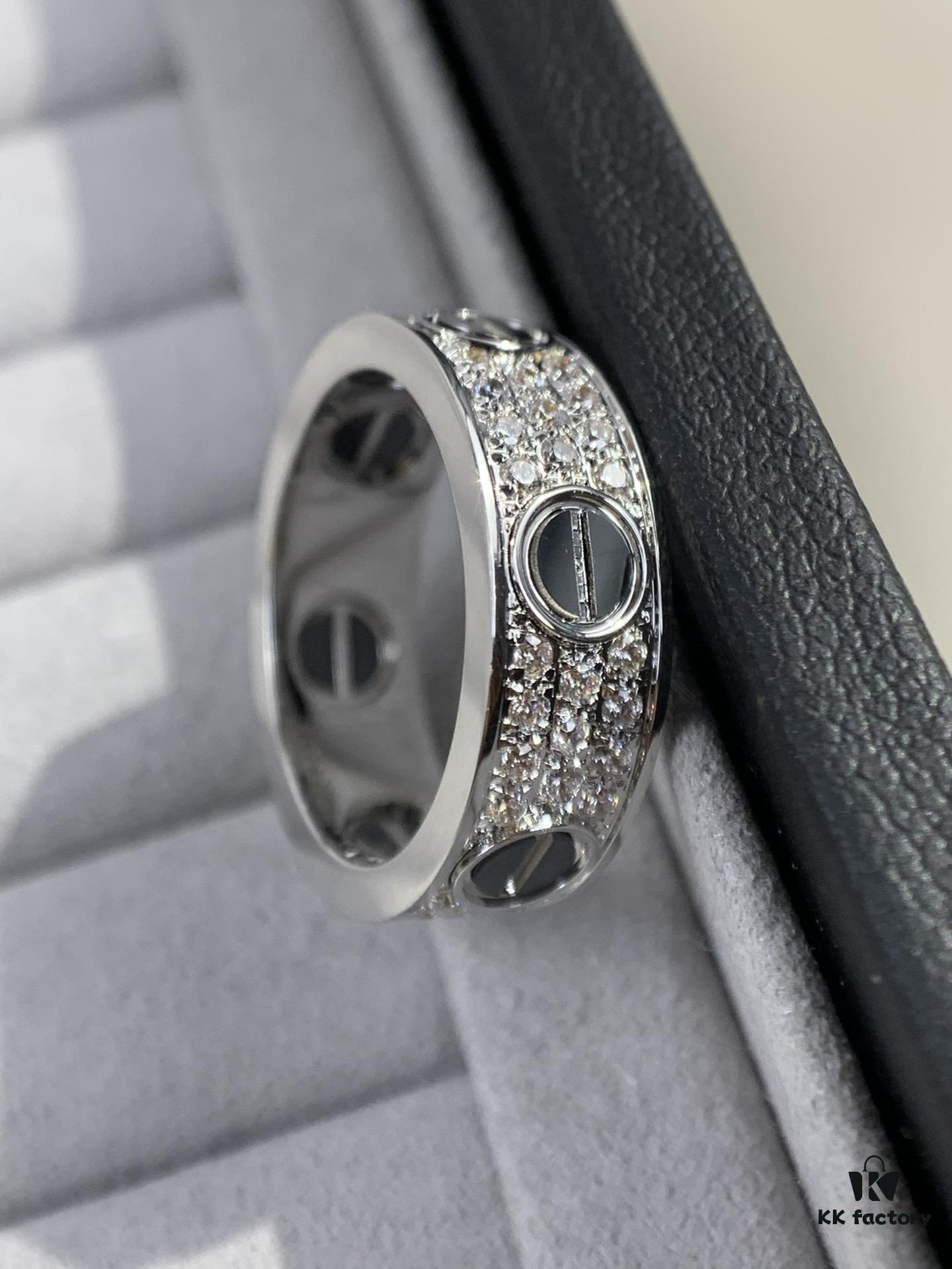 Cartier Full Diamond Love Black Screw Ring, Hand-set Diamonds, CNC Precision Carving Technology