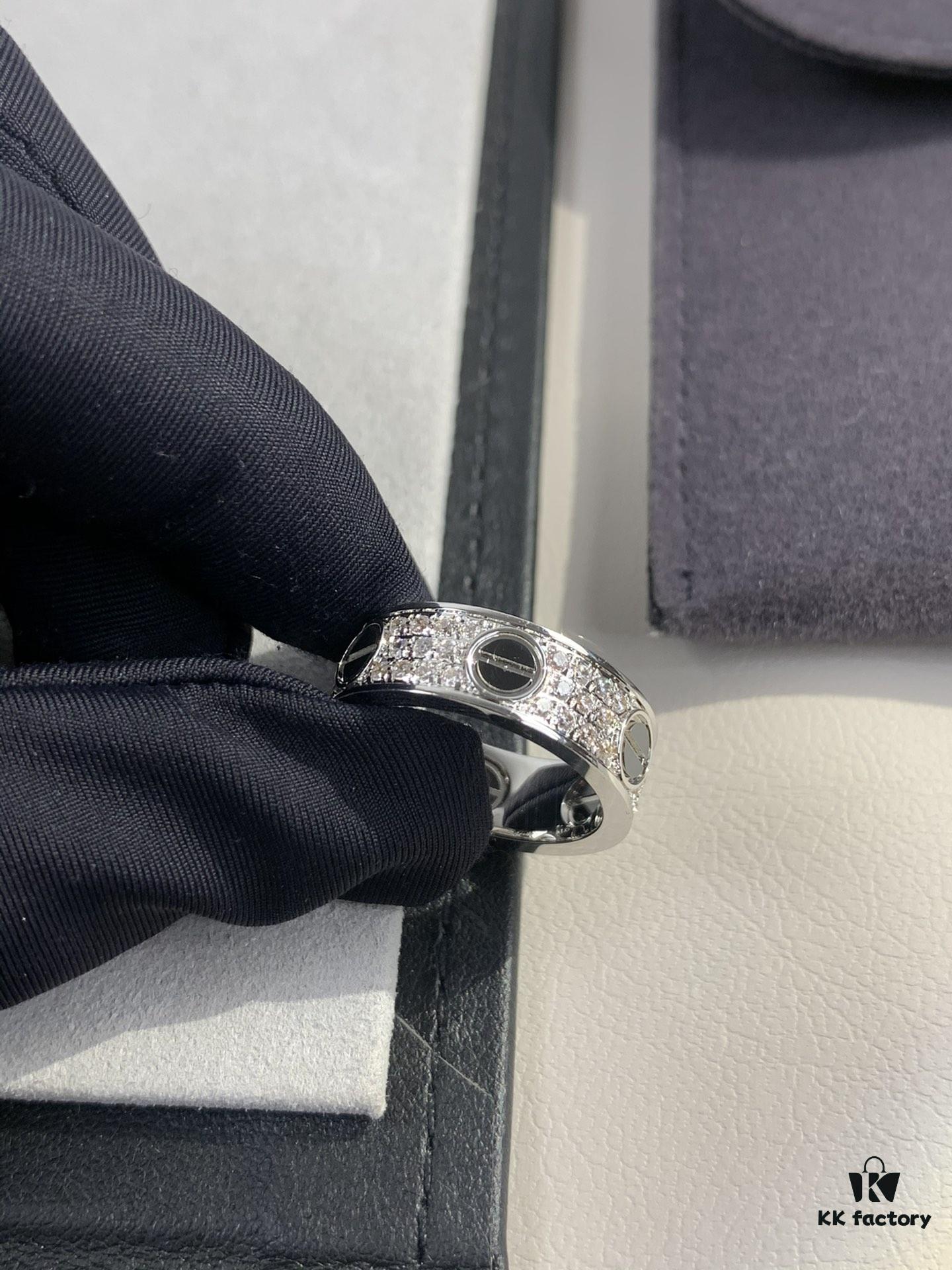 Cartier Full Diamond Love Black Screw Ring, Hand-set Diamonds, CNC Precision Carving Technology