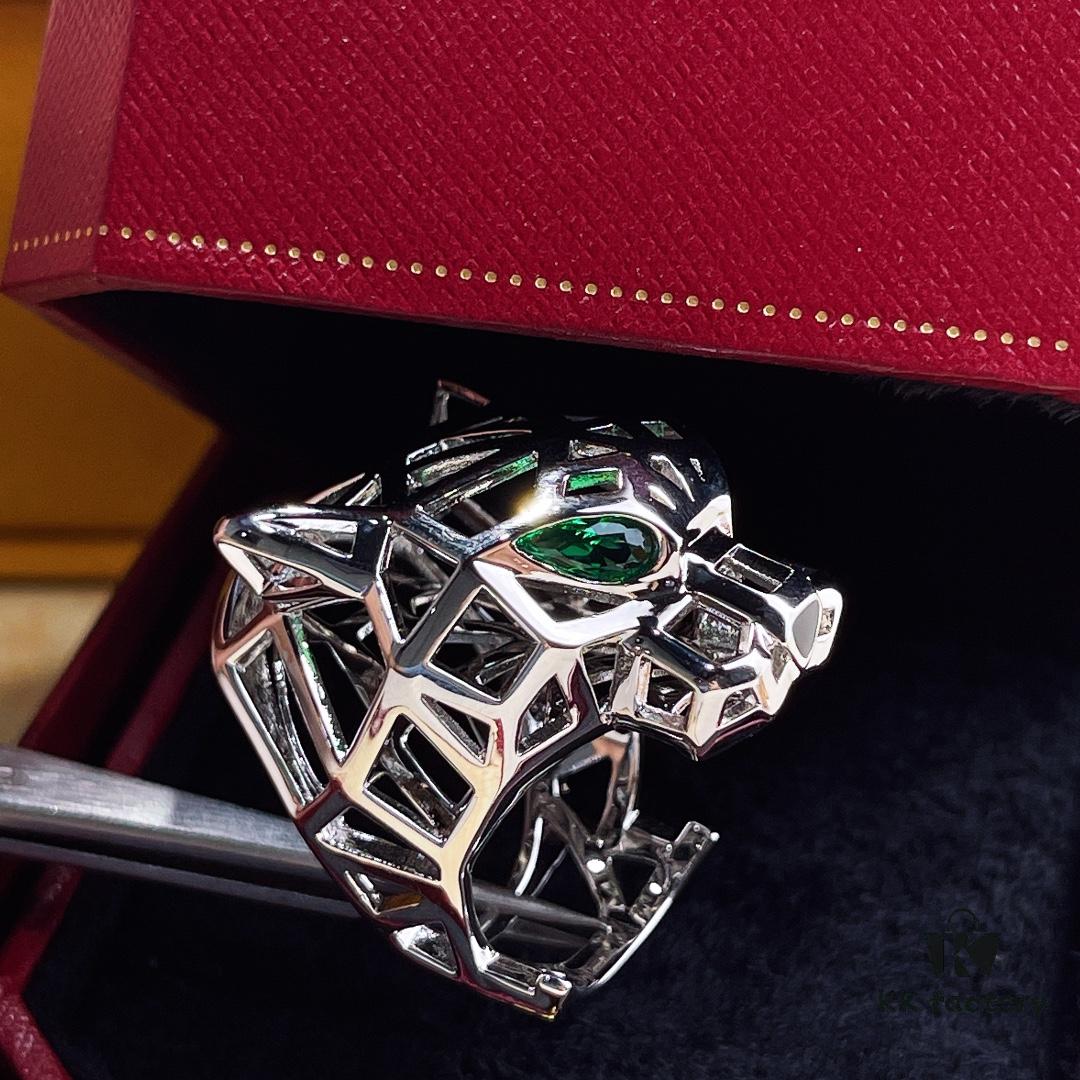 Cartier Panther Head Openwork Ring in White Gold & Rose Gold