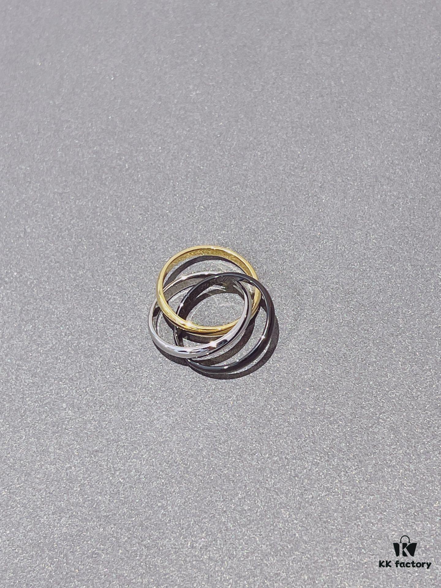 Cartier Trinity Three-Band Ring in Yellow Gold, White Gold, and Black Ceramic