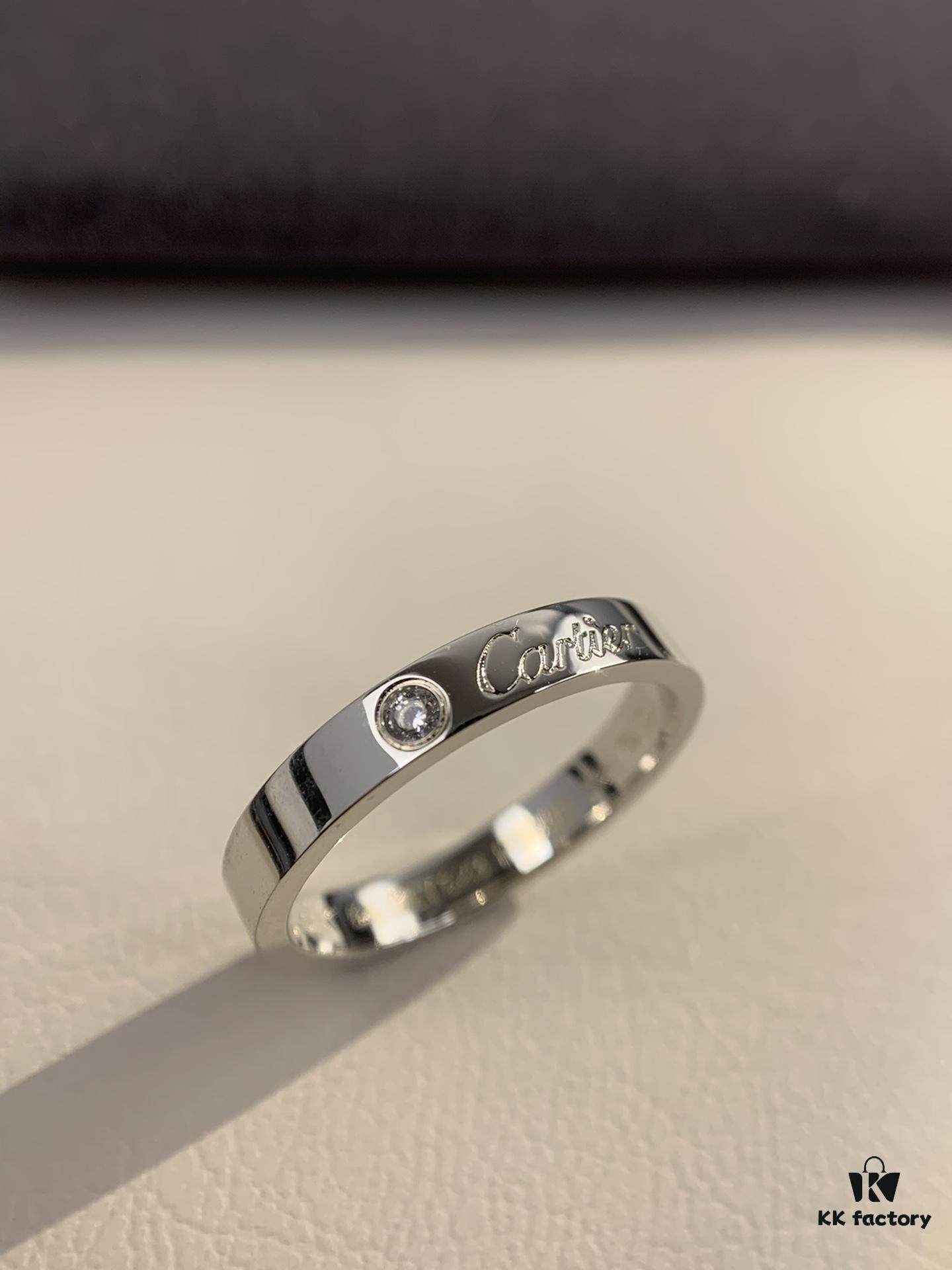 Cartier 3mm Sculpted Single Diamond Letter Ring