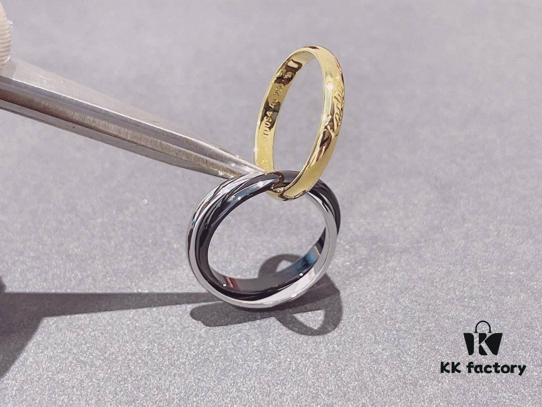 Cartier Trinity Three-Band Ring in Yellow Gold, White Gold, and Black Ceramic