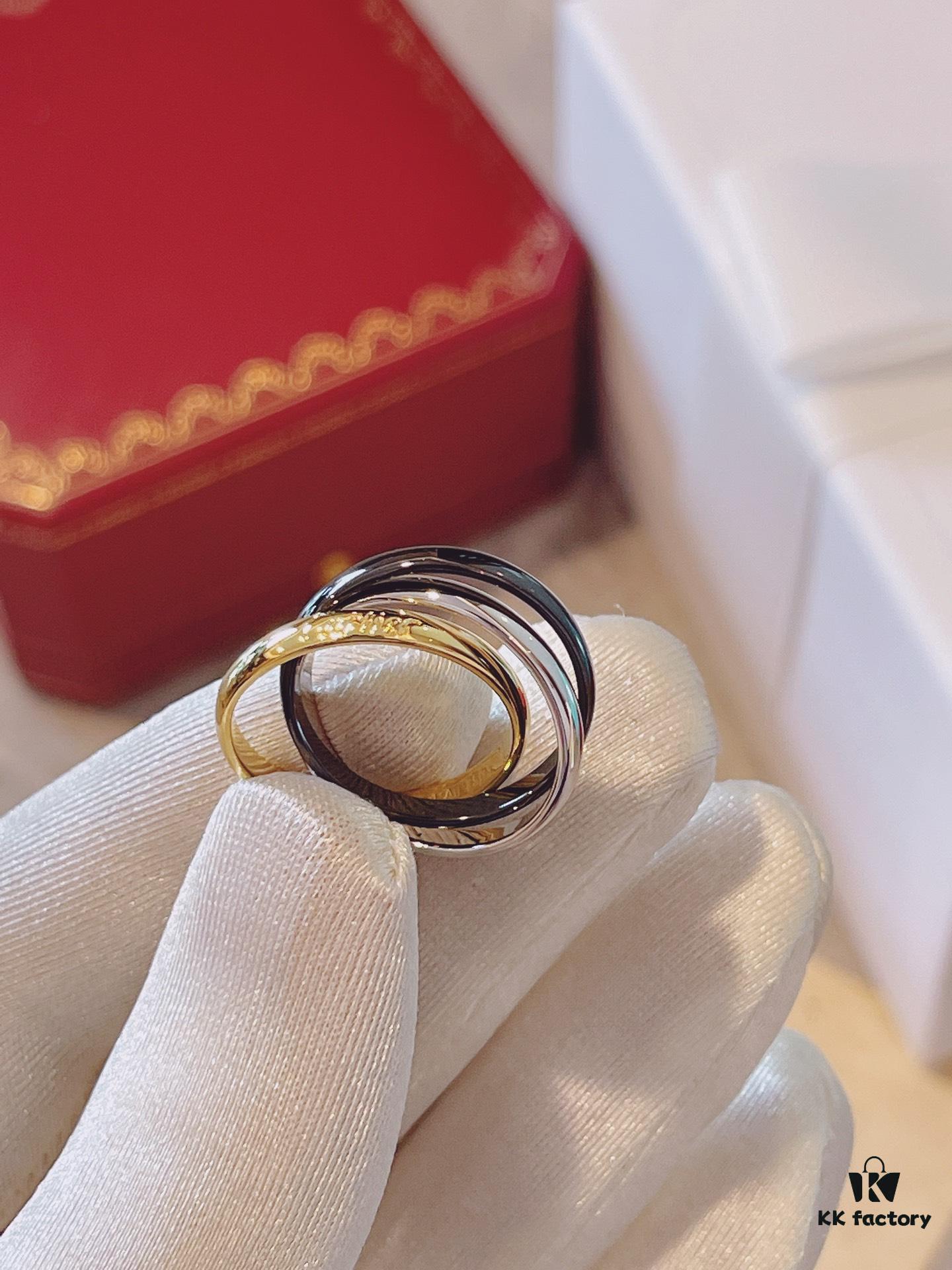 Cartier Trinity Three-Band Ring in Yellow Gold, White Gold, and Black Ceramic