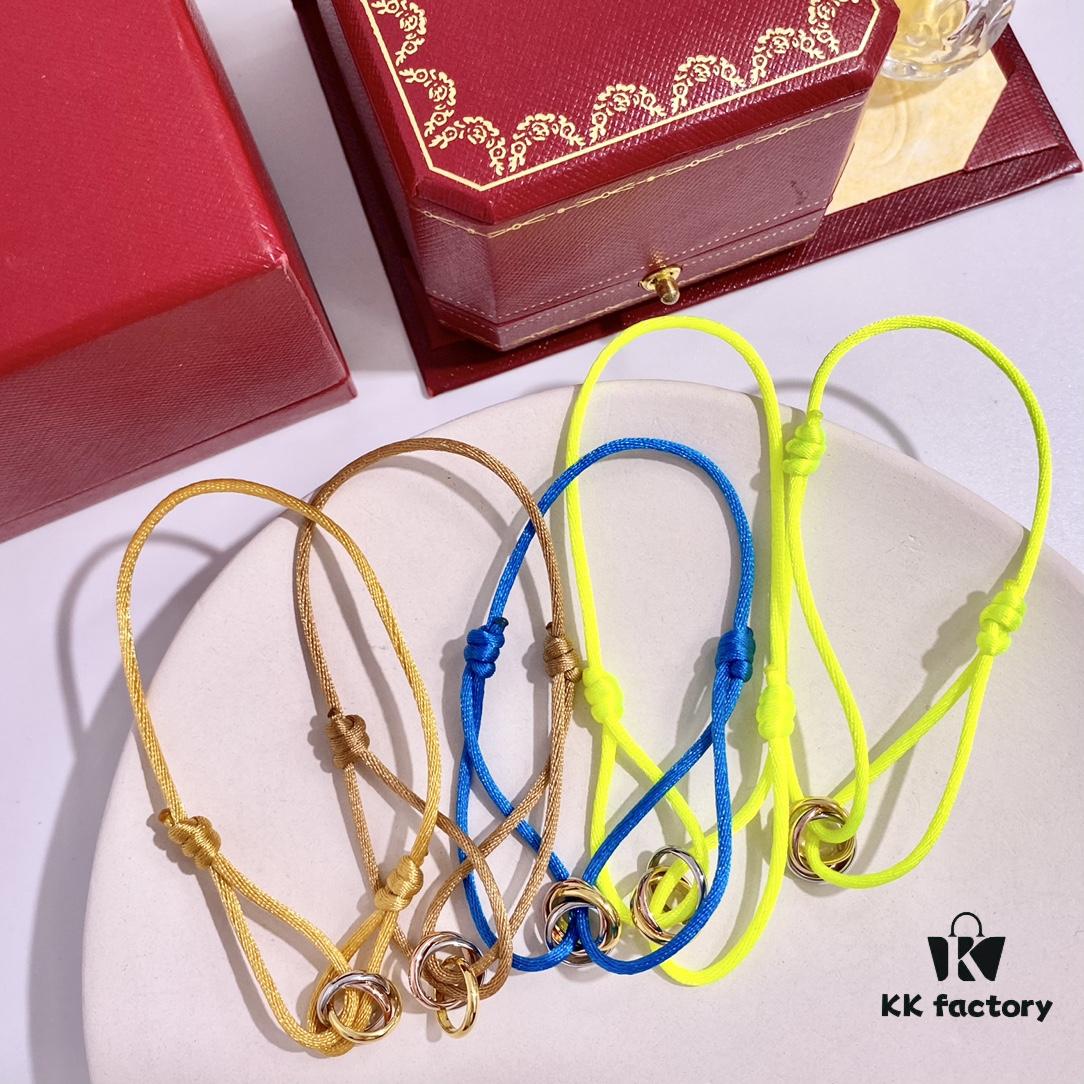 Cartier Three-Ring Tricolor 18K Lucky Red Braided Adjustable Bracelet