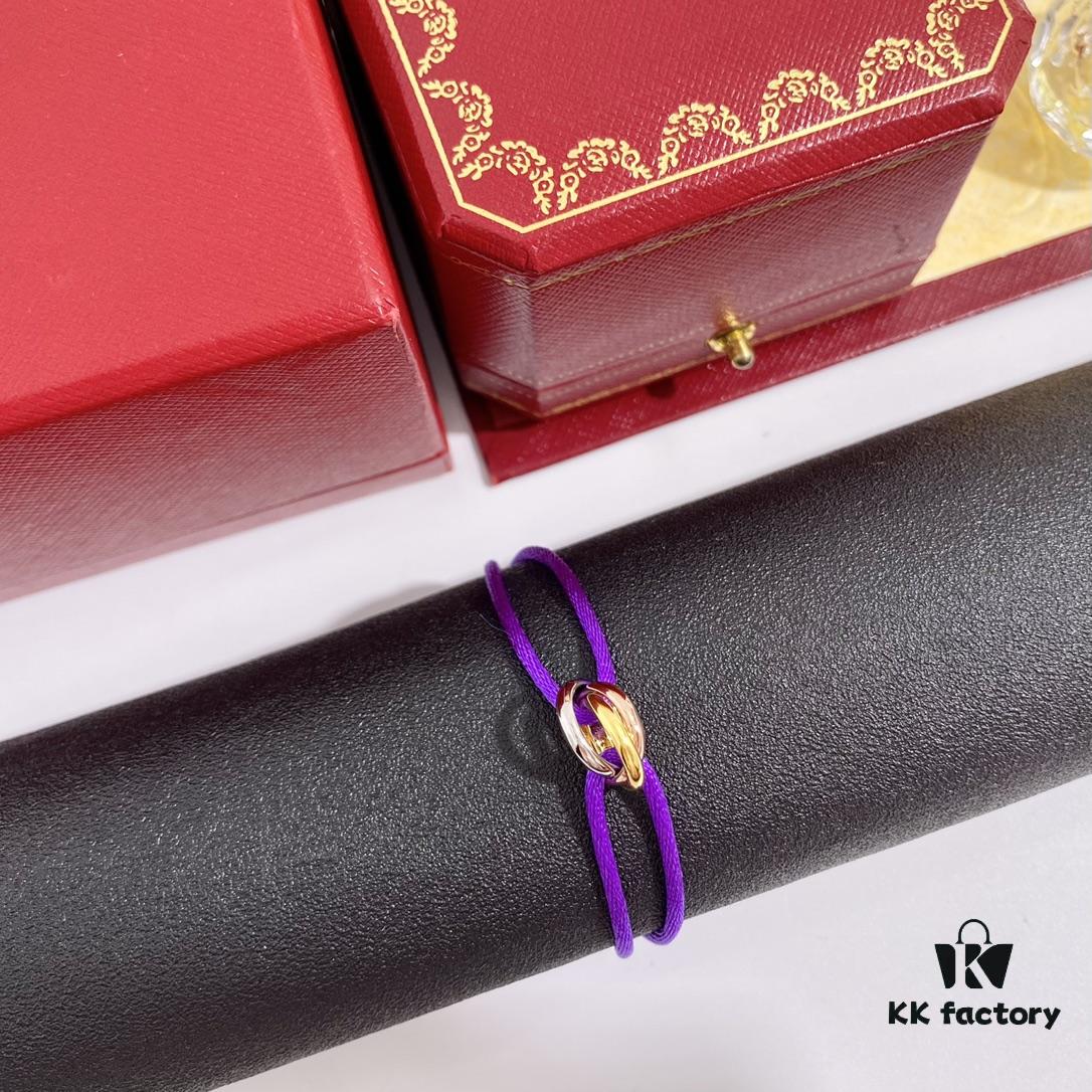 Cartier Trinity Three-Ring Multicolor 18K Gold Adjustable Lucky Red String Bracelet
