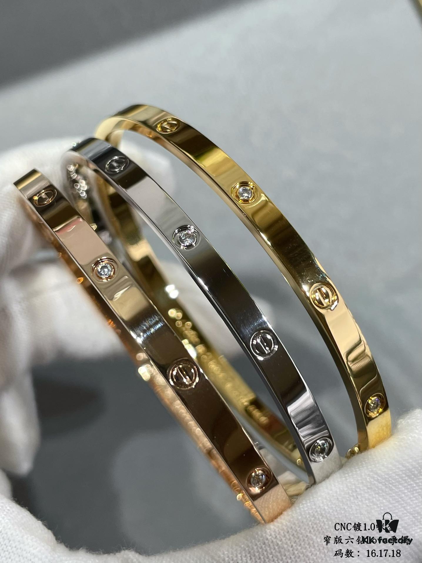 CNC High-End Custom Cartier Narrow Six-Diamond LOVE Bracelet, Advanced Craftsmanship with Polished Settings, Screw-Opening Design
