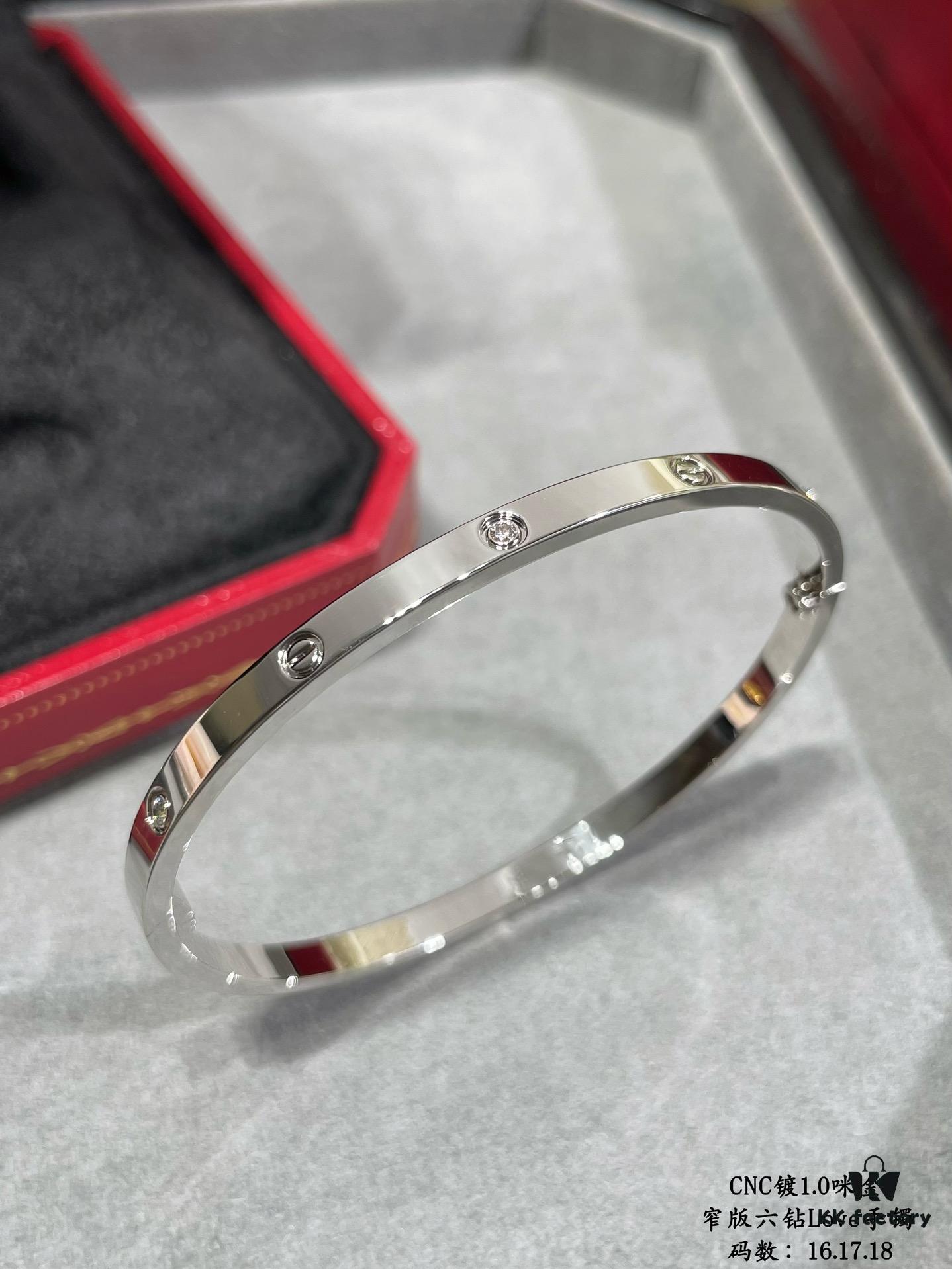 CNC High-End Custom Cartier Narrow Six-Diamond LOVE Bracelet, Advanced Craftsmanship with Polished Settings, Screw-Opening Design