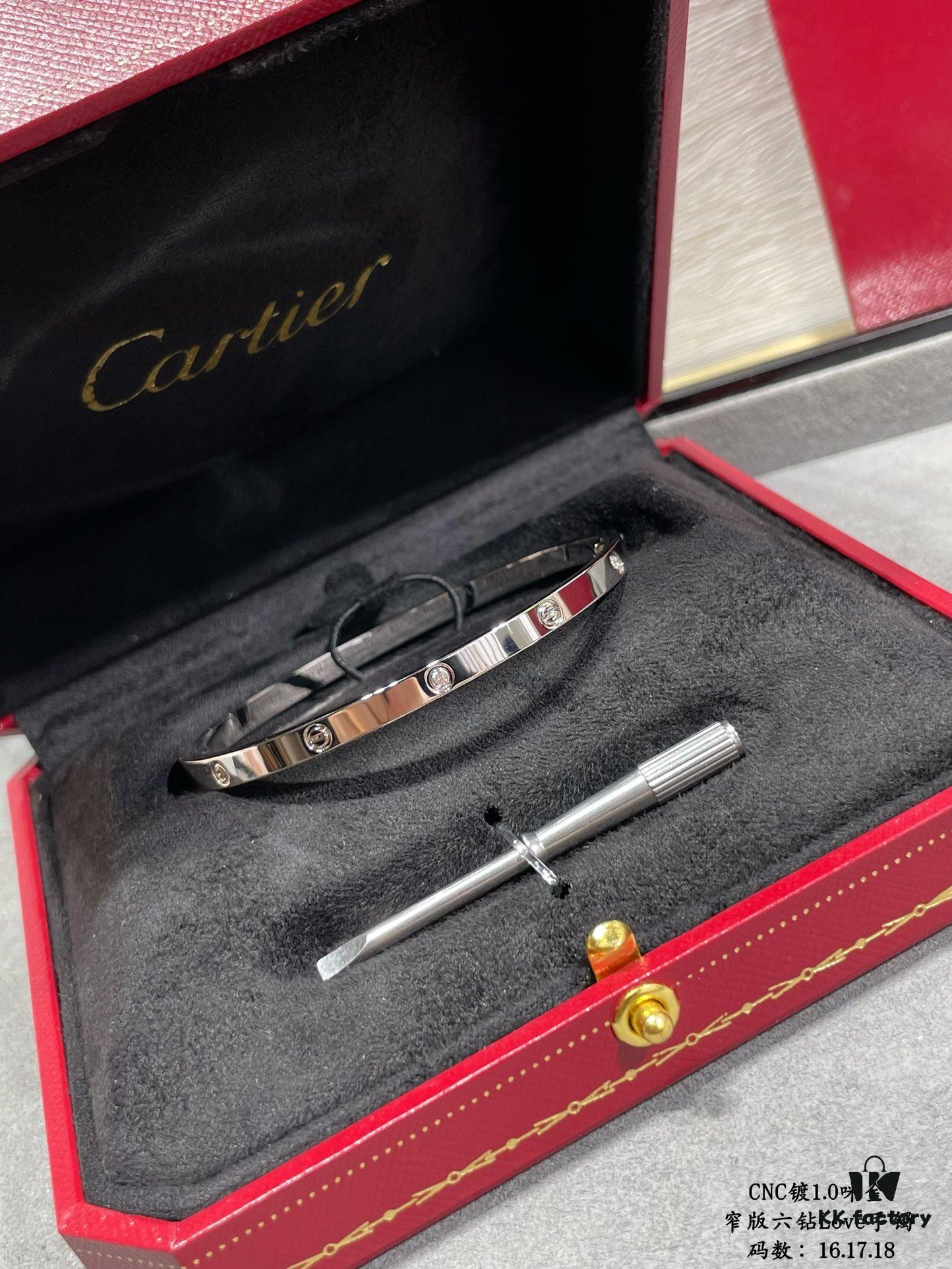 CNC High-End Custom Cartier Narrow Six-Diamond LOVE Bracelet, Advanced Craftsmanship with Polished Settings, Screw-Opening Design
