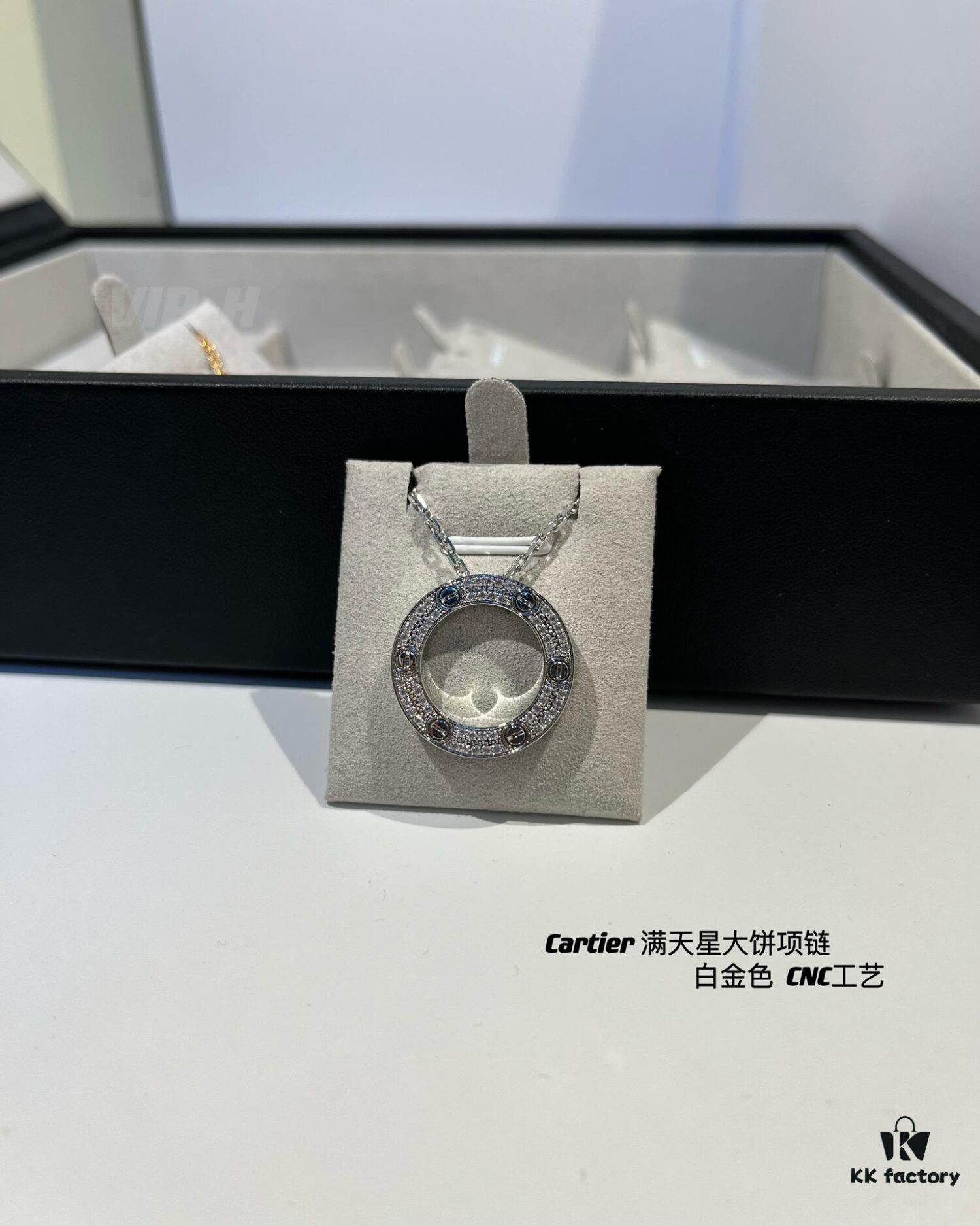 Kajia Love Series Full Diamond-Cut Large Pendant Necklace in White Gold Color