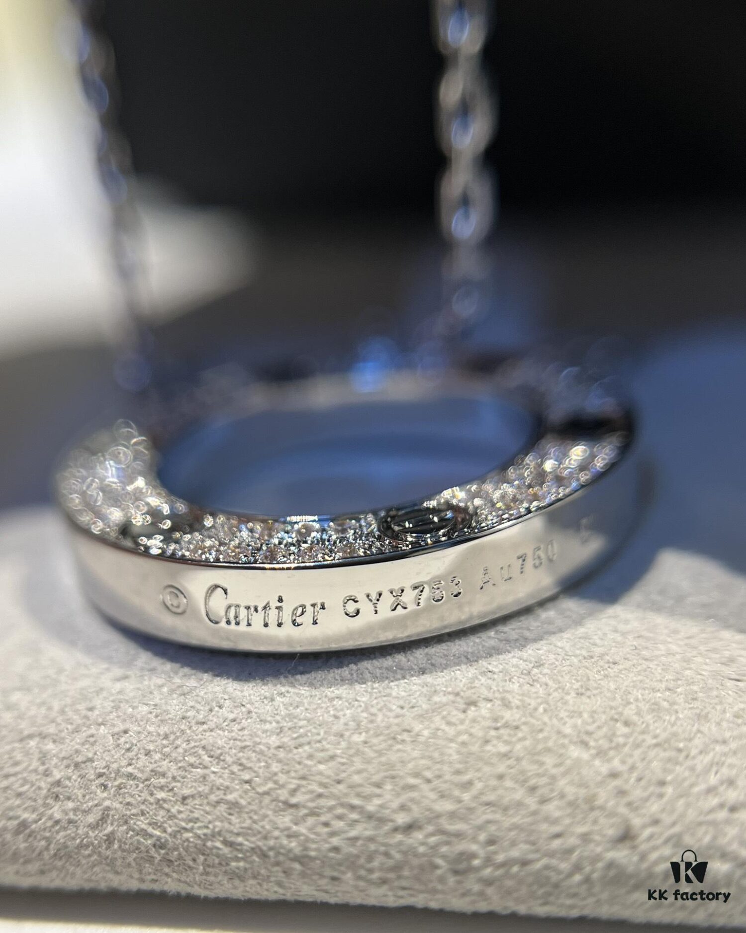 Kajia Love Series Full Diamond-Cut Large Pendant Necklace in White Gold Color