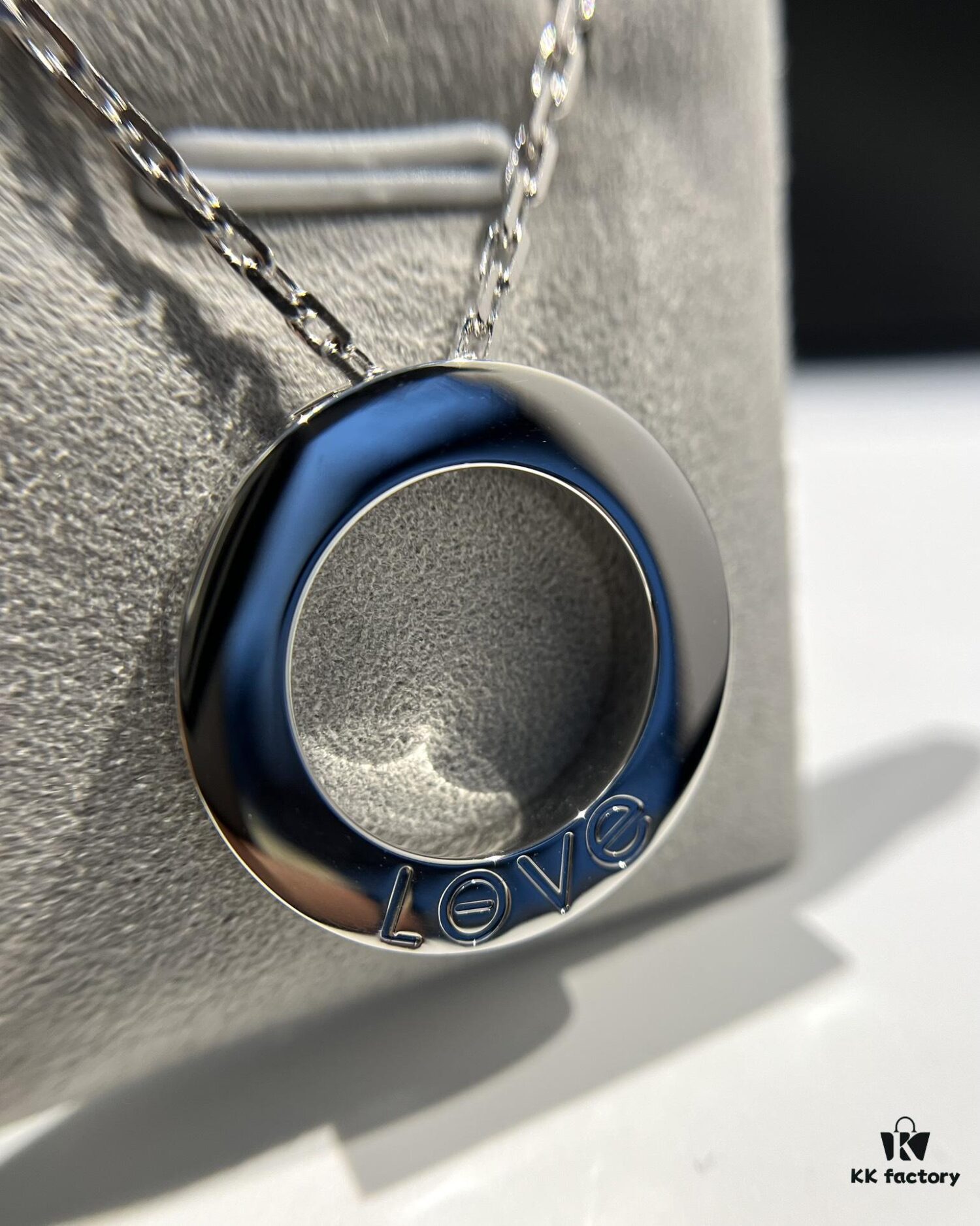 Kajia Love Series Full Diamond-Cut Large Pendant Necklace in White Gold Color