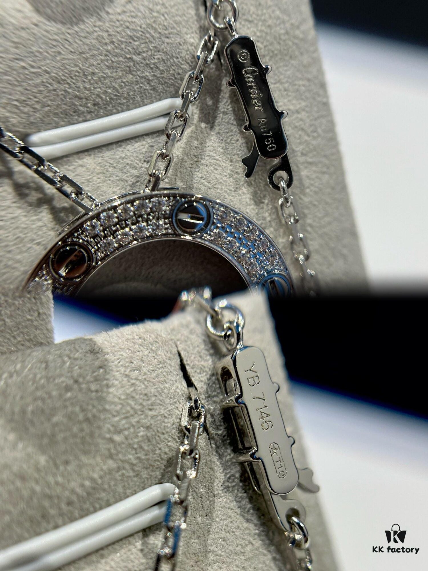 Kajia Love Series Full Diamond-Cut Large Pendant Necklace in White Gold Color