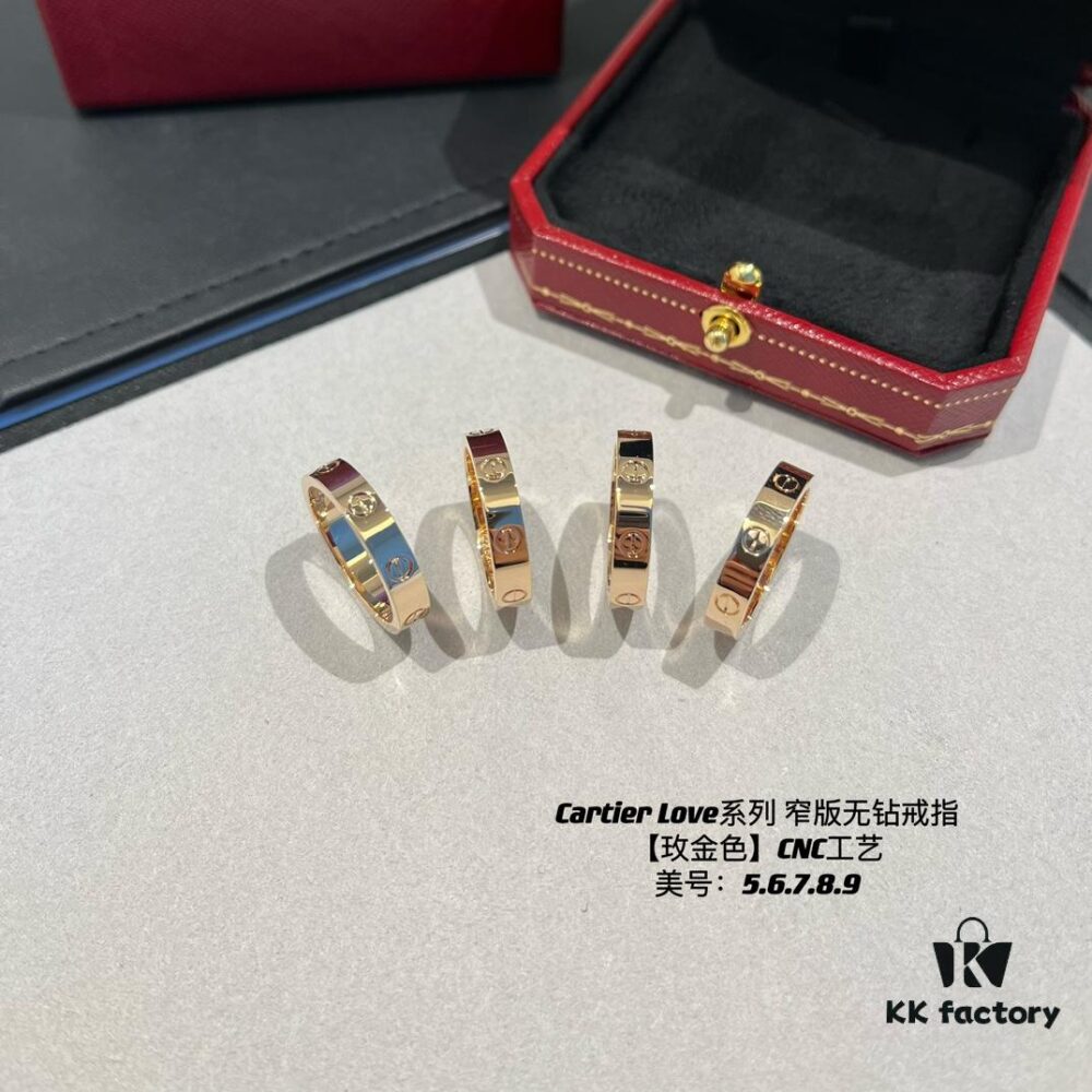 Cartier Love Collection Narrow Diamond-Free Ring in Rose Gold with Top-Tier CNC Craftsmanship