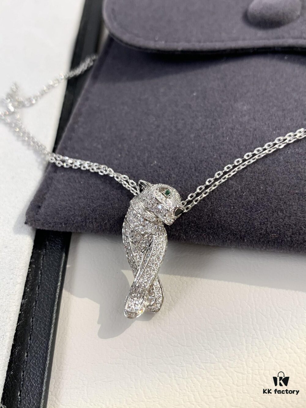 Paved Diamond Panther Necklace (Paired with Double Chain, 45cm in Length)