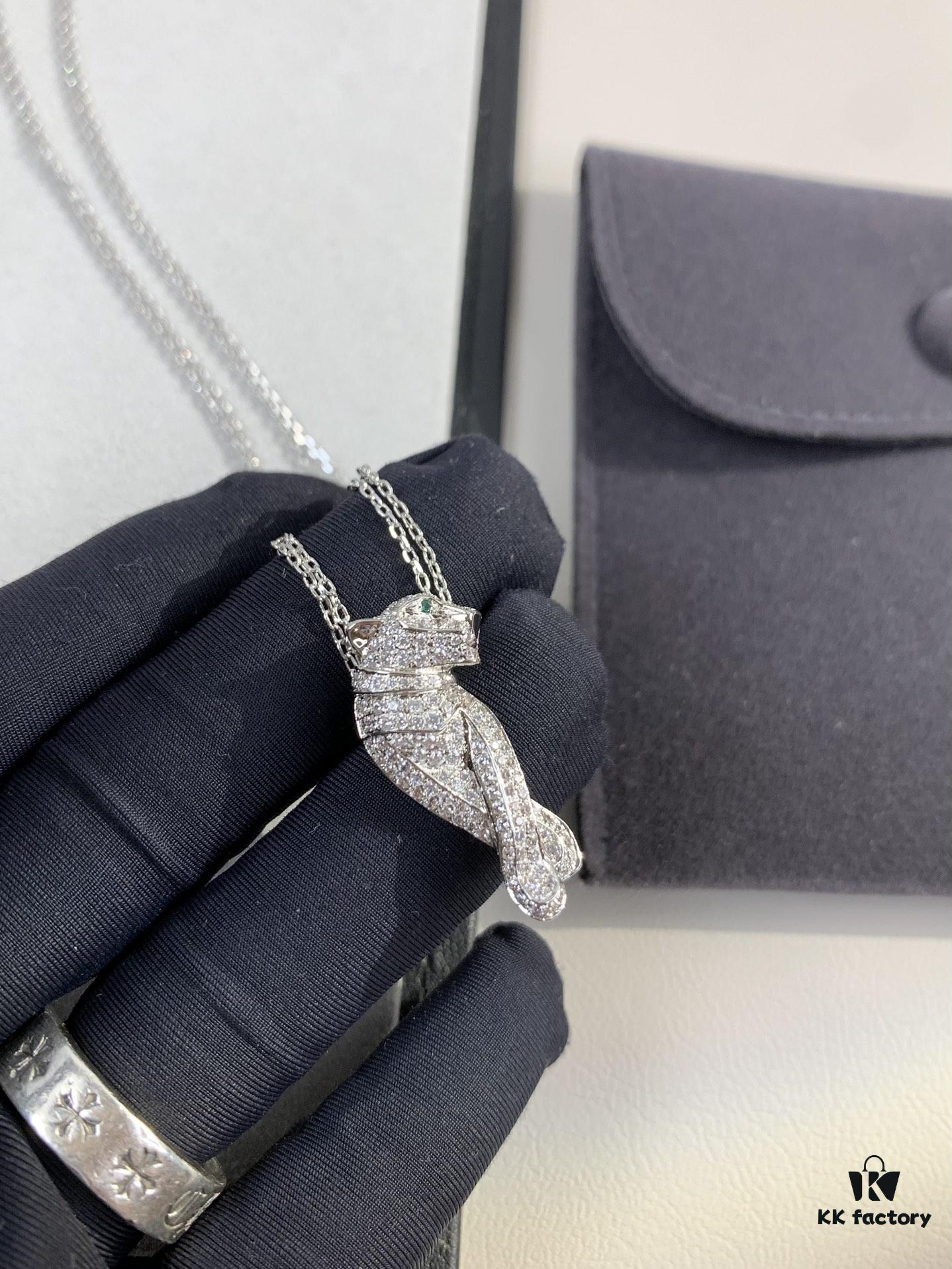 Paved Diamond Panther Necklace (Paired with Double Chain, 45cm in Length)
