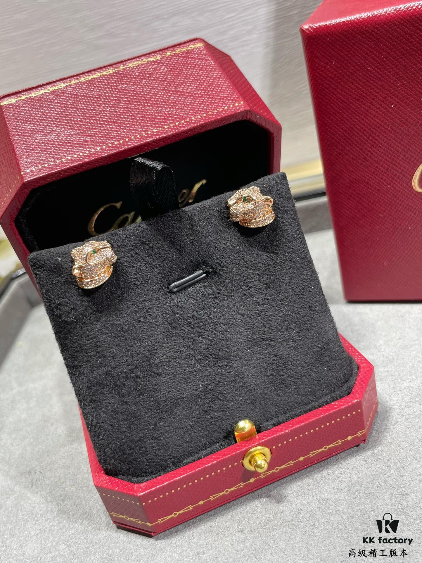 CNC Cartier Panther Head Stud Earrings, Super Imposing Leopard Design, 18K Gold Plated with Exquisite Hand-Carved Craftsmanship by Master Artisans, Presenting a Perfect and Highly Desirable Product!