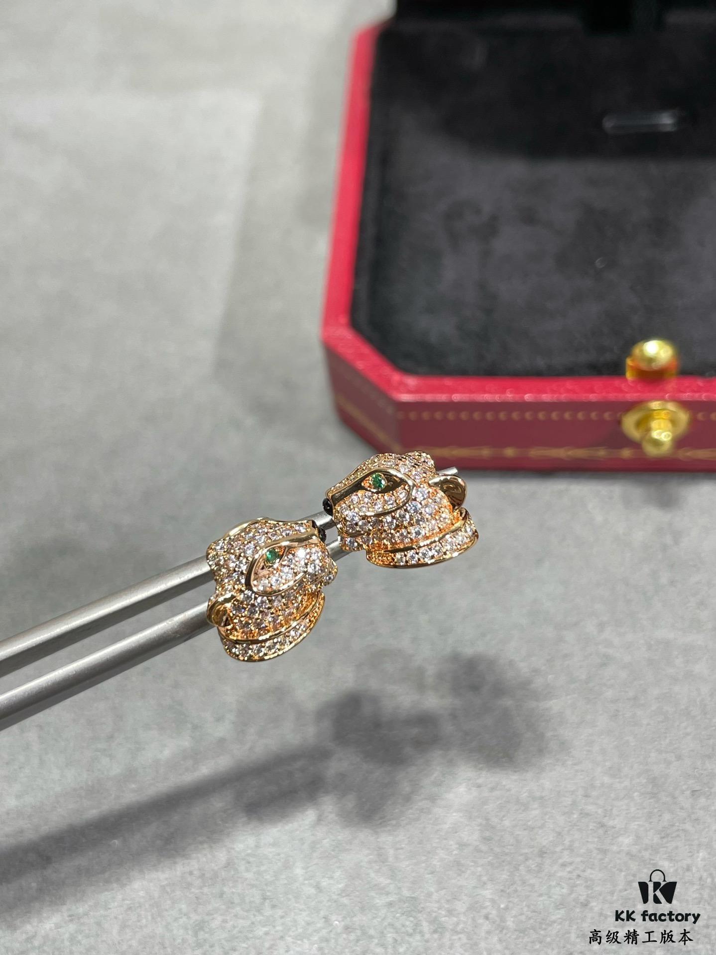 CNC Cartier Panther Head Stud Earrings, Super Imposing Leopard Design, 18K Gold Plated with Exquisite Hand-Carved Craftsmanship by Master Artisans, Presenting a Perfect and Highly Desirable Product!