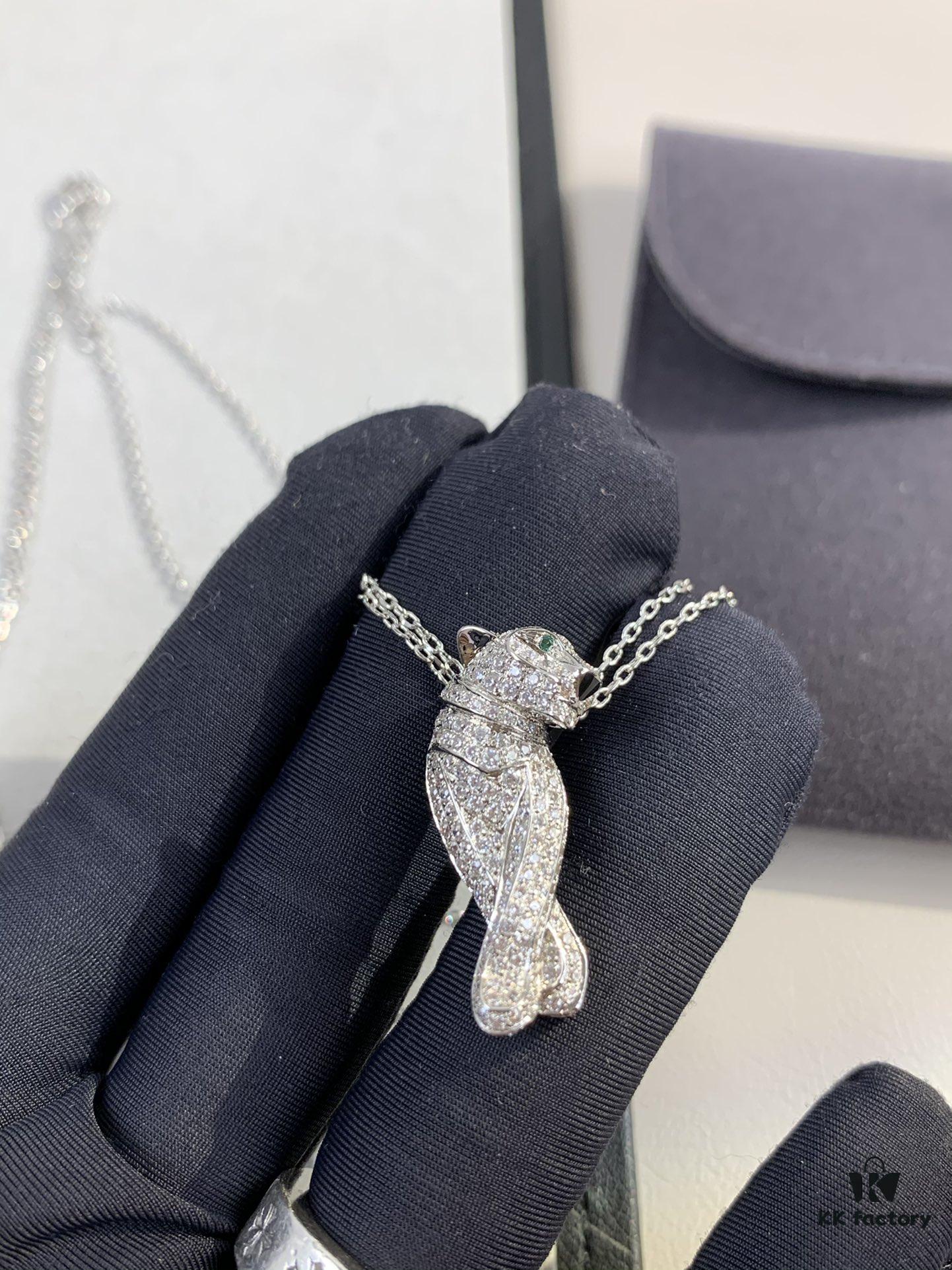 Paved Diamond Panther Necklace (Paired with Double Chain, 45cm in Length)