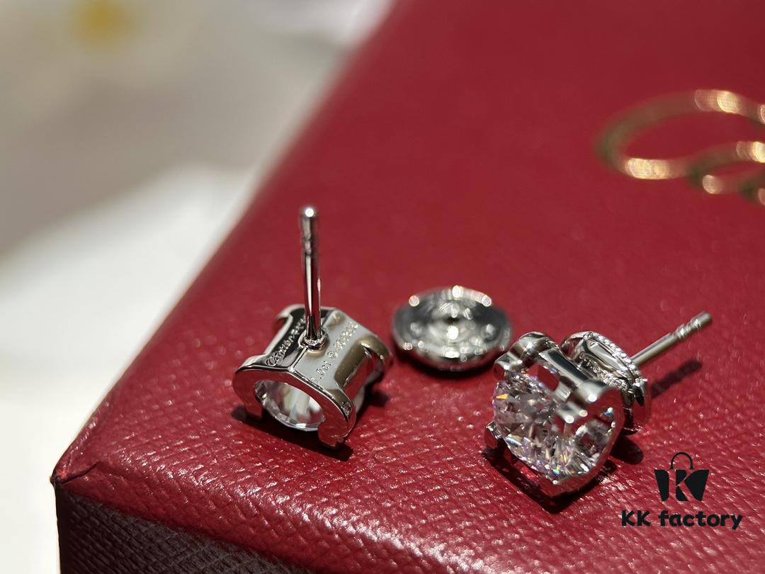 Cartier-Style C-Letter Diamond Stud Earrings