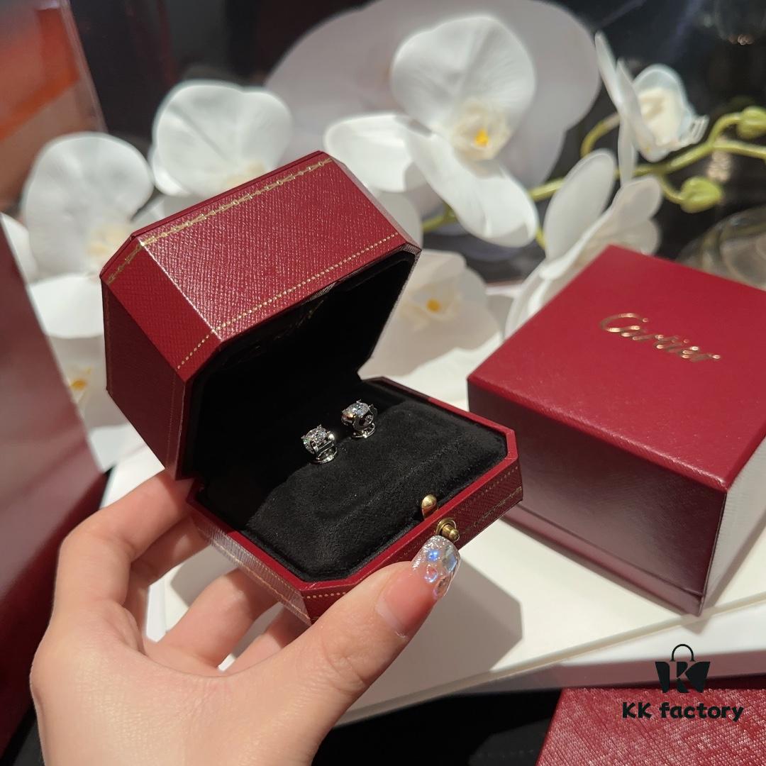 Cartier-Style C-Letter Diamond Stud Earrings