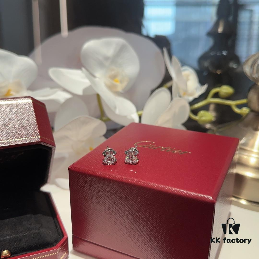 Cartier-Style C-Letter Diamond Stud Earrings