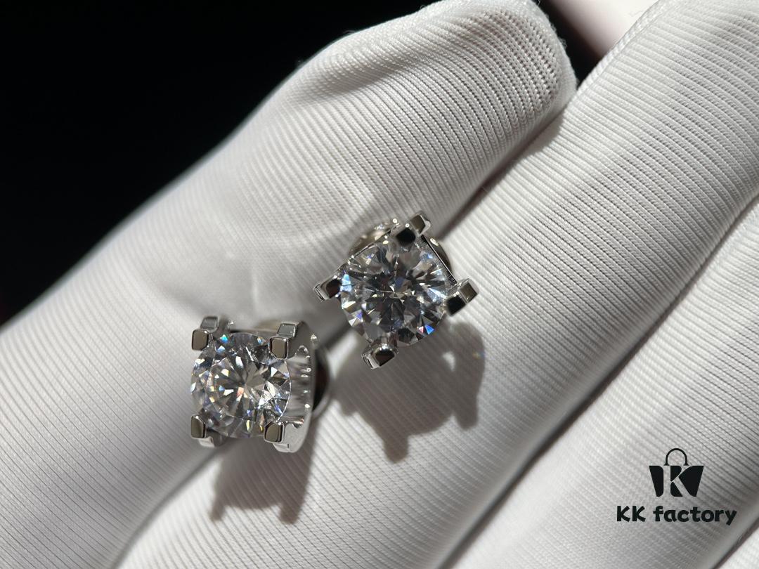 Cartier-Style C-Letter Diamond Stud Earrings