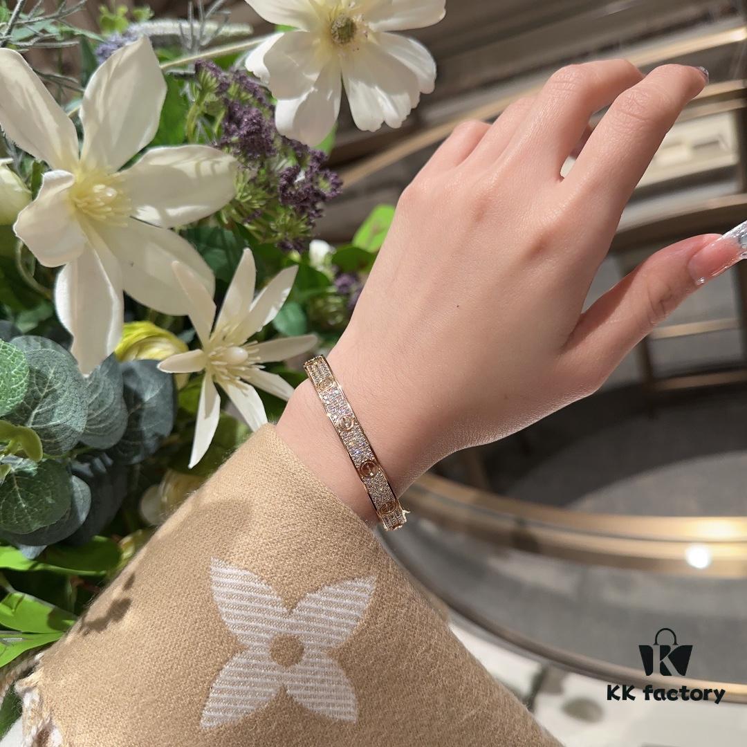 Cartier-style Screw Diamond Bracelet, Full Pavé Wide Design, Hand-set Imported Zirconia, Thick 18K Plating, Luxurious Texture