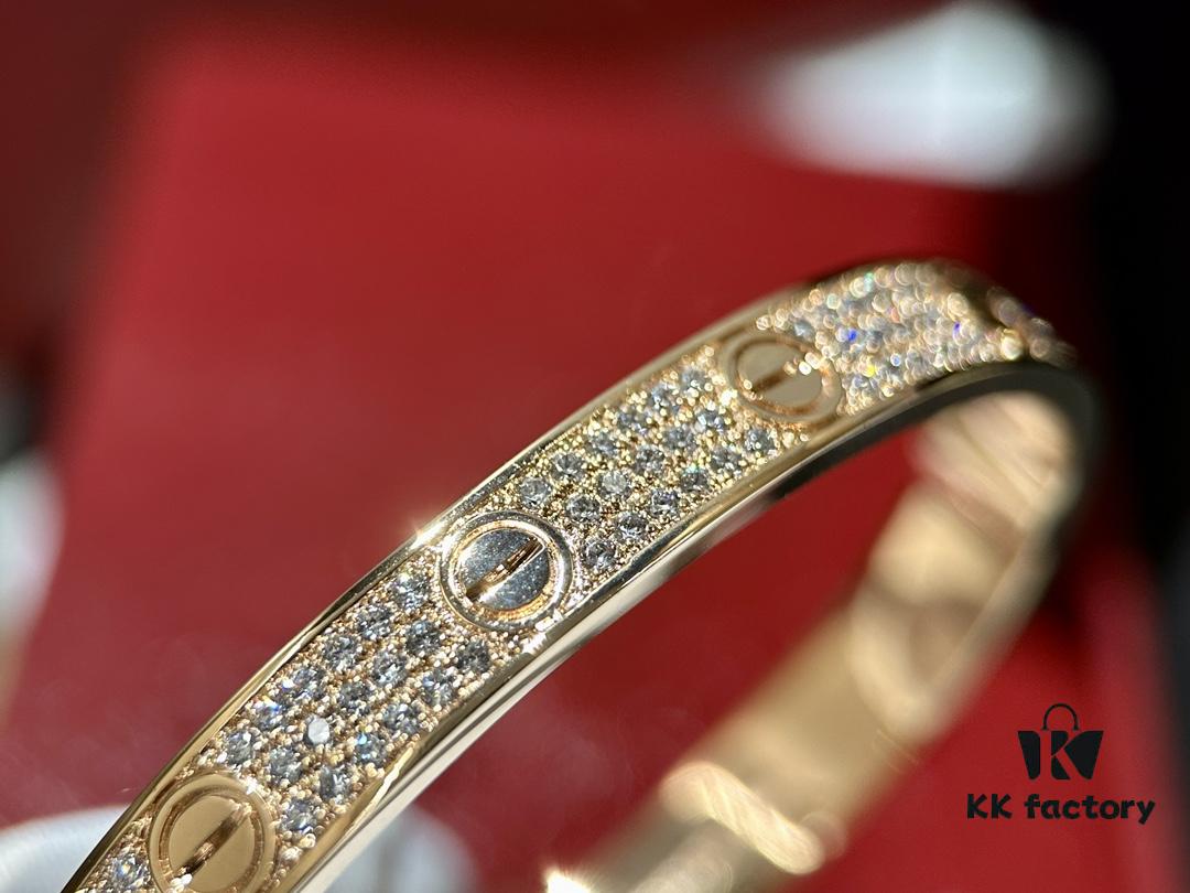 Cartier-style Screw Diamond Bracelet, Full Pavé Wide Design, Hand-set Imported Zirconia, Thick 18K Plating, Luxurious Texture