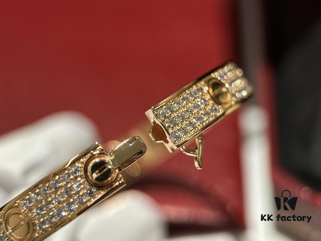 Cartier-style Screw Diamond Bracelet, Full Pavé Wide Design, Hand-set Imported Zirconia, Thick 18K Plating, Luxurious Texture