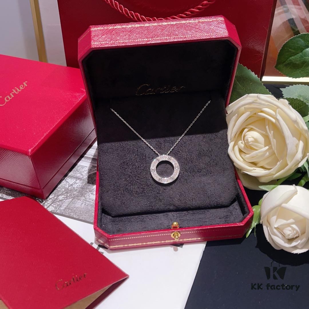 Cartier-style Screw Full Diamond Necklace 'Big Pancake' Necklace with Imported Zirconia Hand-Set, Thick 18K White Gold Plated, High-Quality ZP Finish