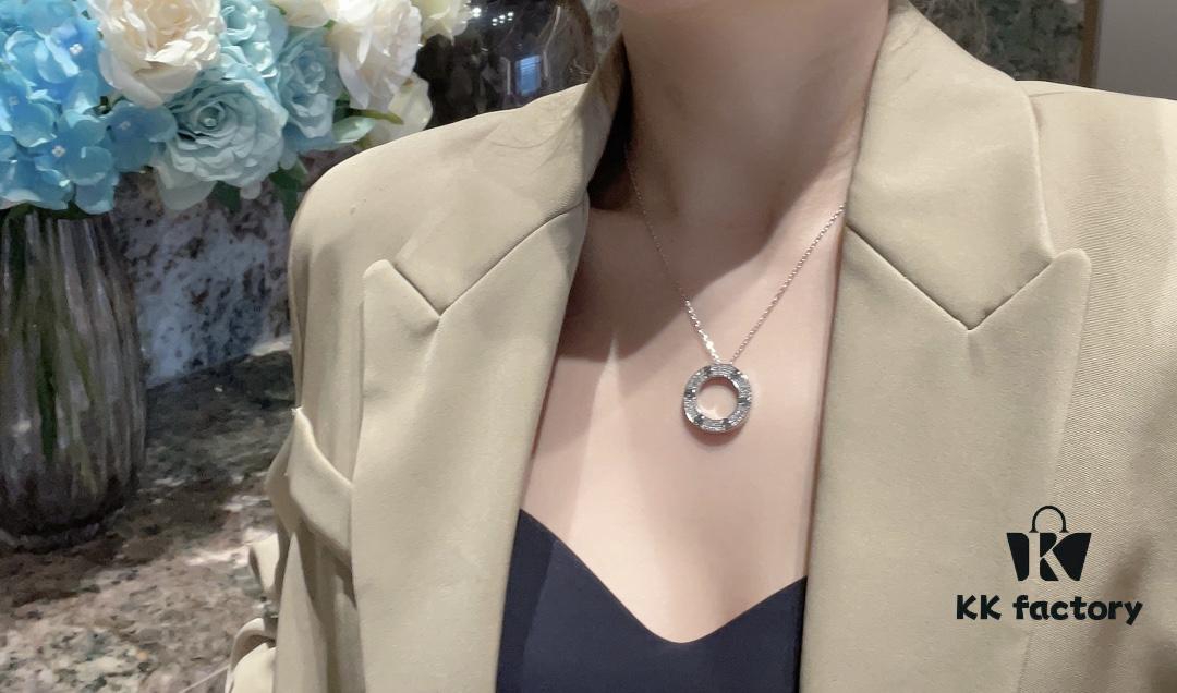 Cartier-style Screw Full Diamond Necklace 'Big Pancake' Necklace with Imported Zirconia Hand-Set, Thick 18K White Gold Plated, High-Quality ZP Finish