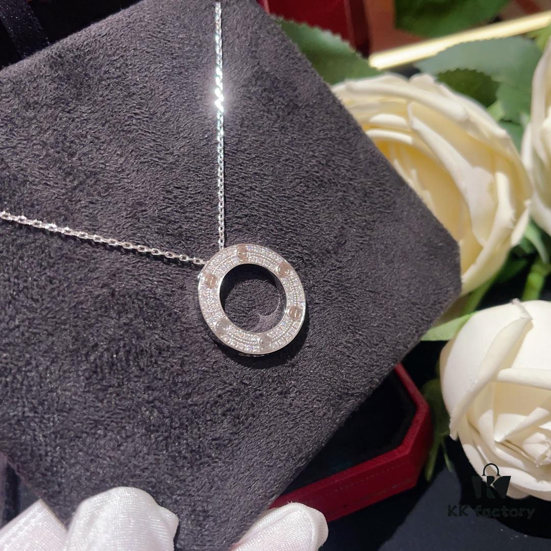 Cartier-style Screw Full Diamond Necklace 'Big Pancake' Necklace with Imported Zirconia Hand-Set, Thick 18K White Gold Plated, High-Quality ZP Finish