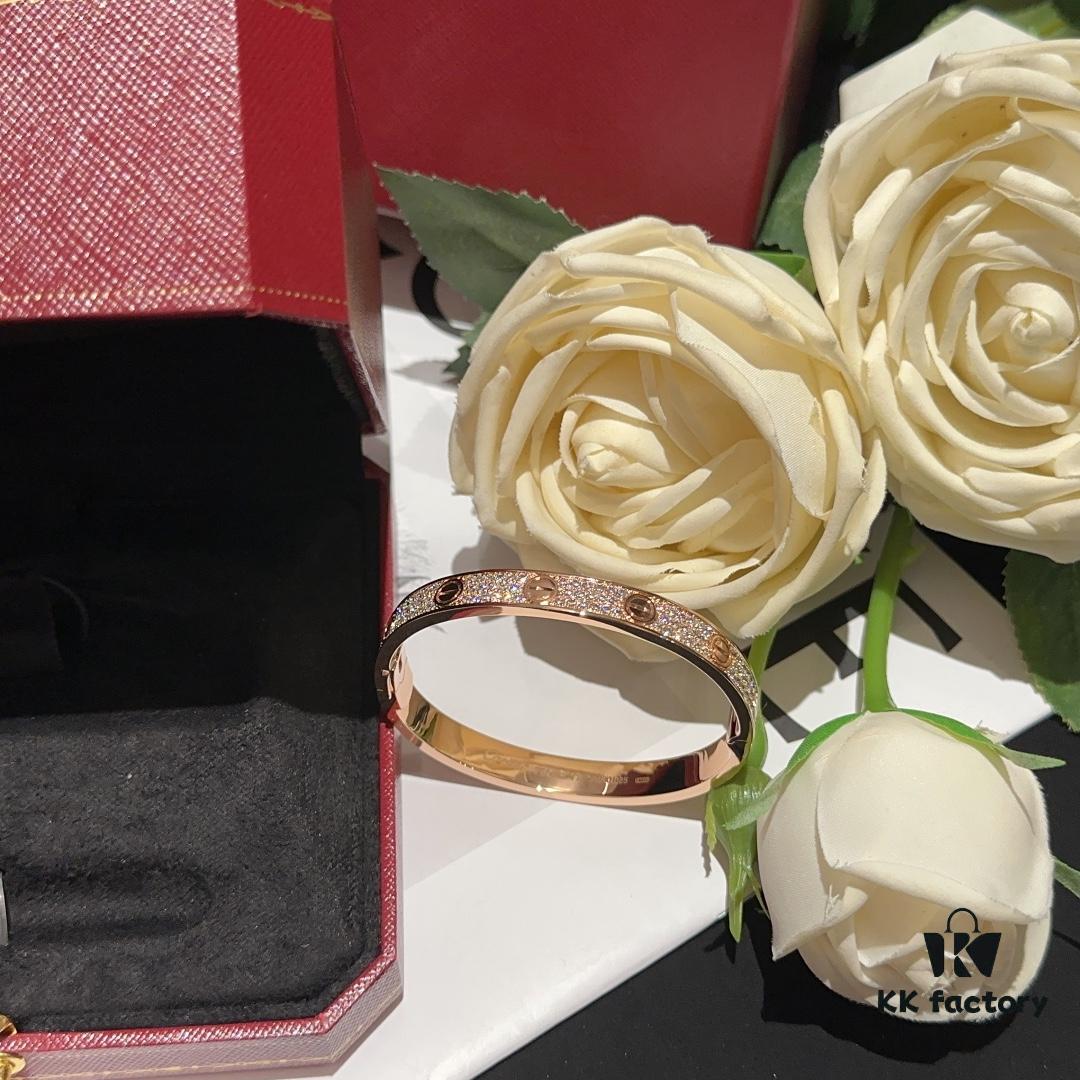 Cartier-style Screw Diamond Bracelet, Full Pavé Wide Design, Hand-set Imported Zirconia, Thick 18K Plating, Luxurious Texture