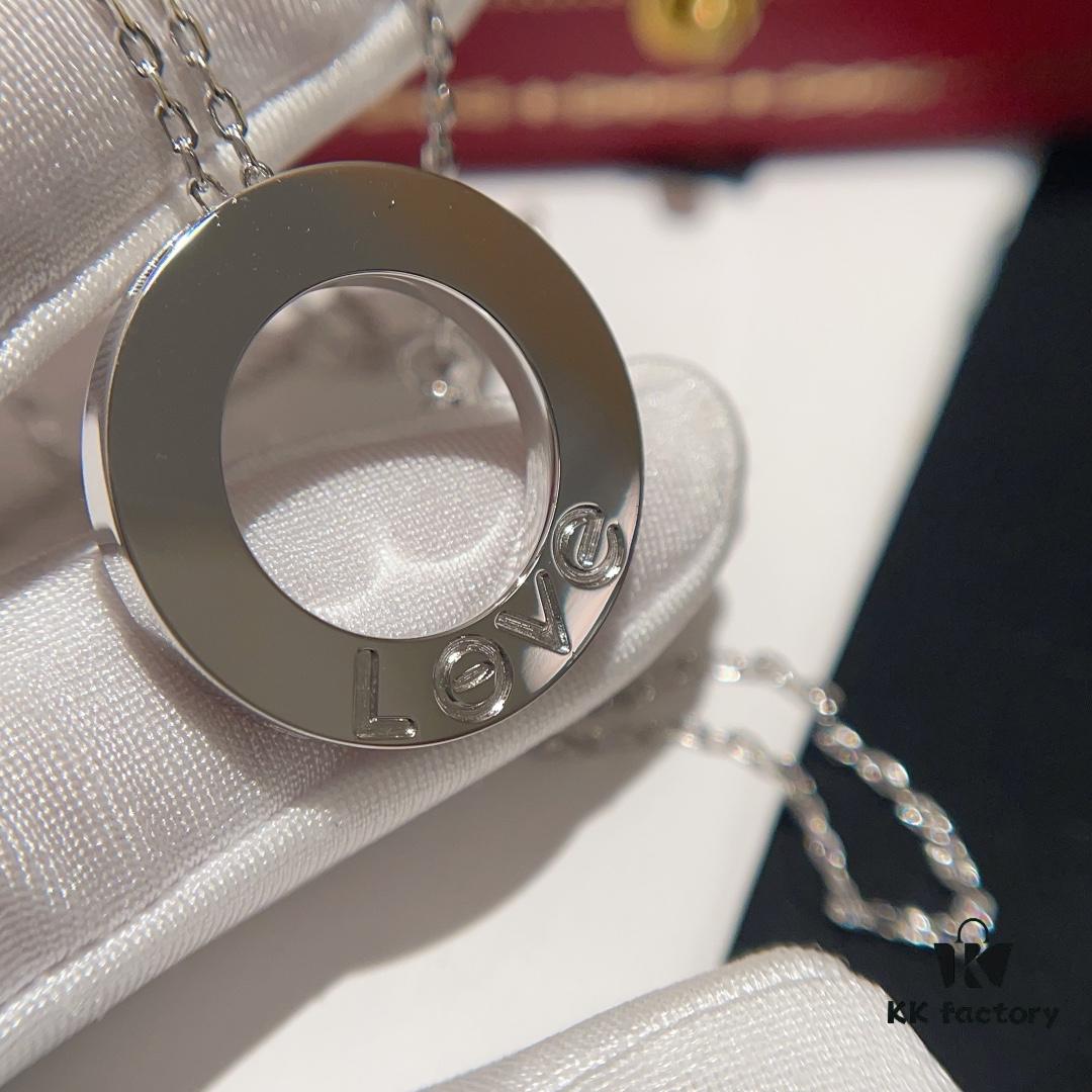 Cartier-style Screw Full Diamond Necklace 'Big Pancake' Necklace with Imported Zirconia Hand-Set, Thick 18K White Gold Plated, High-Quality ZP Finish