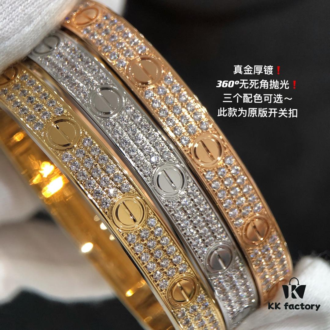 Cartier Love Bracelet Wide Version, CNC 5-Axis Precision Carved, Solid V Gold Plated, Timeless Classic Design