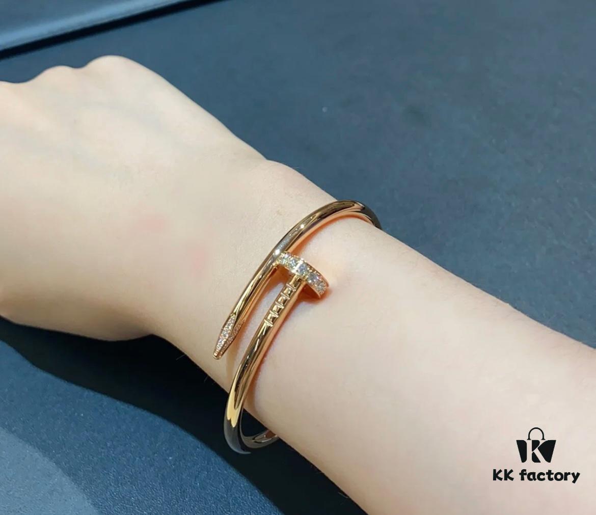 V Gold Plated 1.0mm Gold 1DB Original Print CNC Version Cartier Thick-Style Diamond-Studded Nail Bangle
