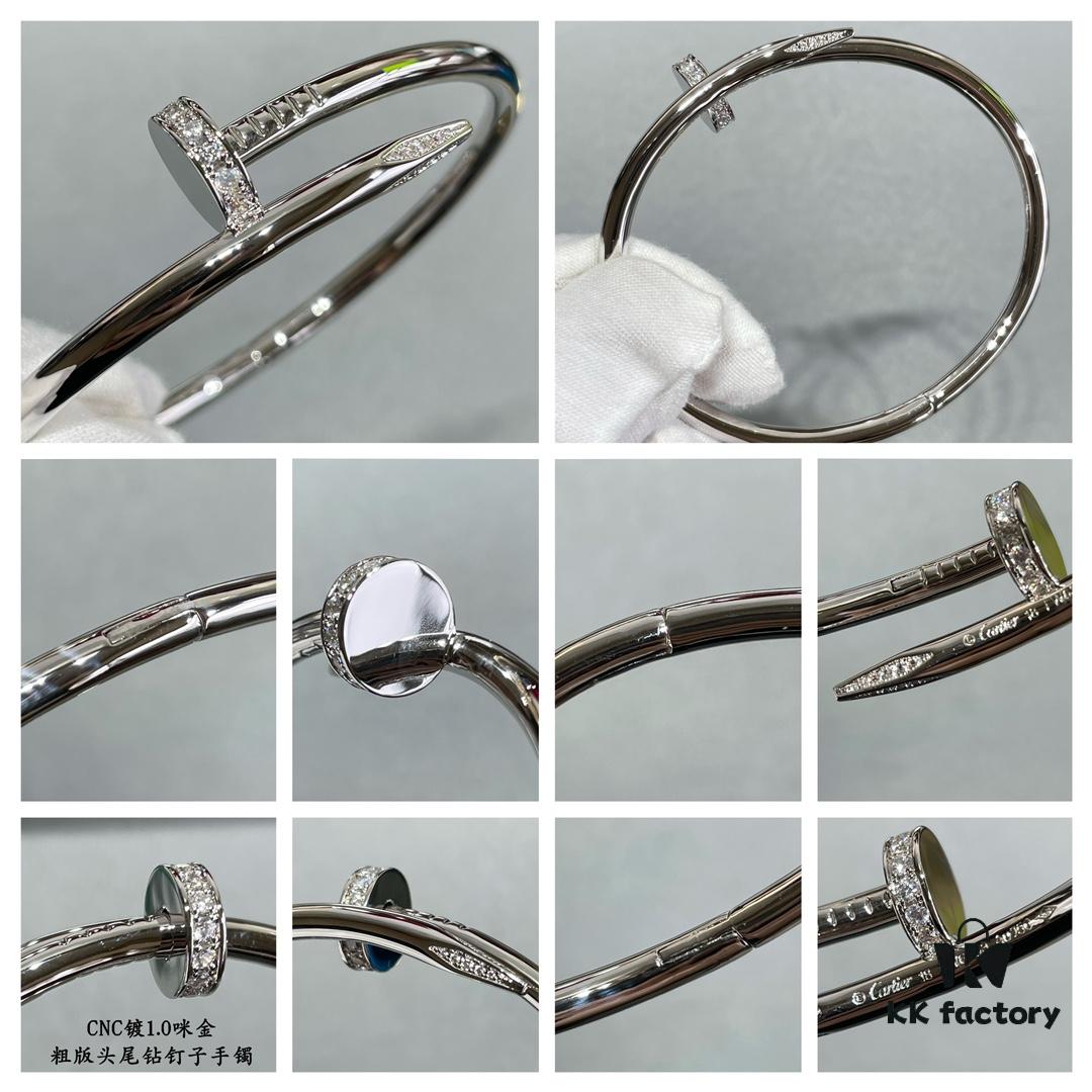 V Gold Plated 1.0mm Gold 1DB Original Print CNC Version Cartier Thick-Style Diamond-Studded Nail Bangle