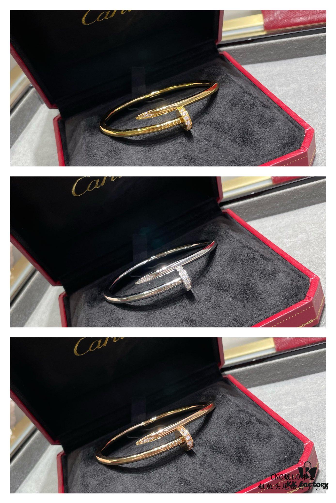 V Gold Plated 1.0mm Gold 1DB Original Print CNC Version Cartier Thick-Style Diamond-Studded Nail Bangle